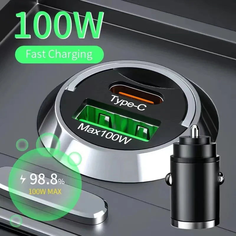 100W USB Car Charger – PD Type-C Fast Charging Adapter for iPhone 15, Samsung S24, Xiaomi & More