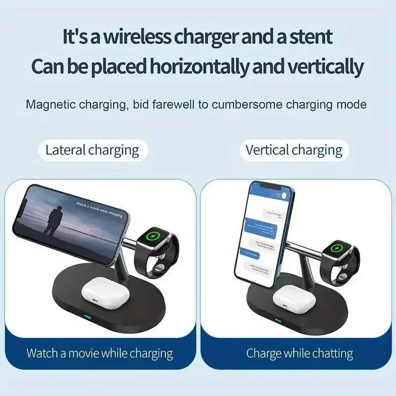 30W 3-in-1 Magnetic Wireless Charger Stand – Fast Charging Dock for iPhone 16–13, Apple Watch 8/7,