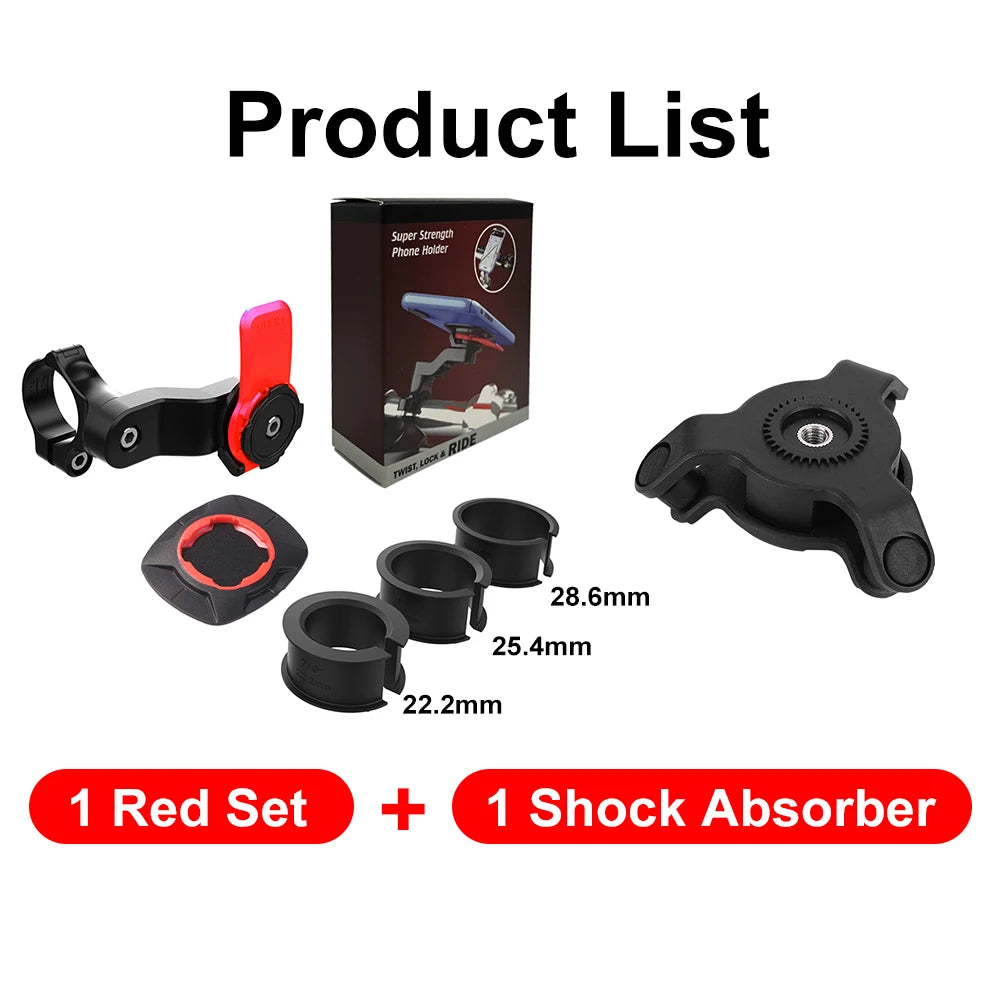 Motorcycle Phone Holder – Quad Lock Style with Shock Absorber & Vibration Damper for MTB & Road Bikes