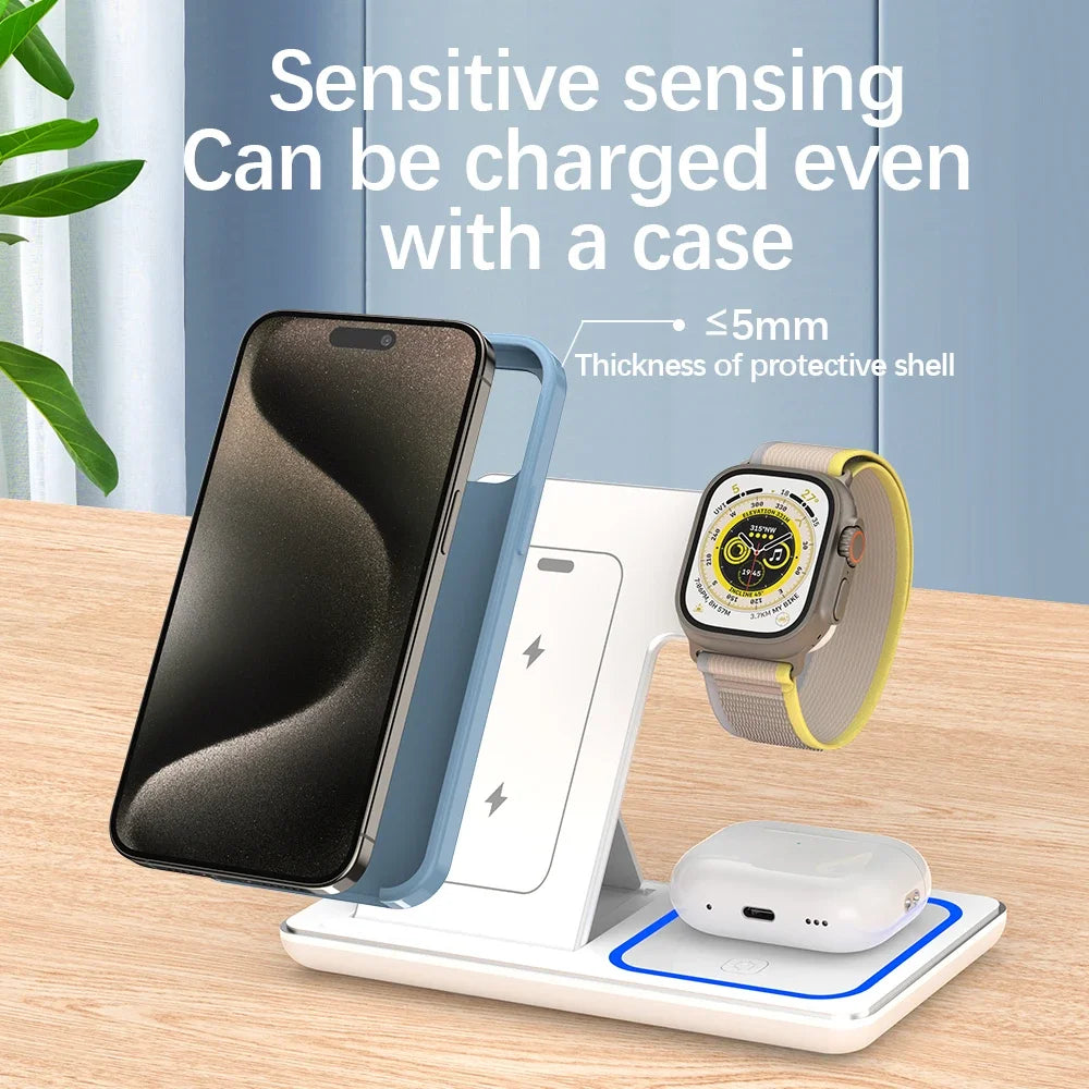 3-in-1 Foldable Wireless Charging Station – Fast Desktop Charger for iPhone 16–12, Apple Watch 10–6, and AirPods 3/2