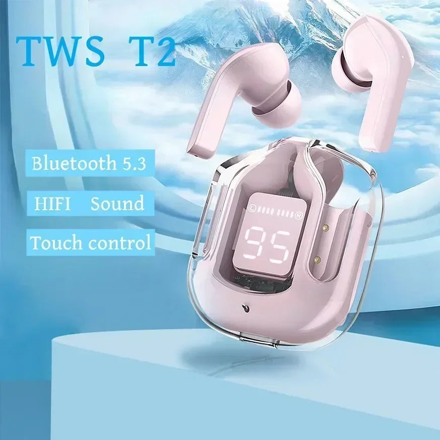 Original T2 Transparent TWS Bluetooth Earbuds – HiFi Sound Quality, Bluetooth 5.3 Wireless Headset for Xiaomi & Android Devices