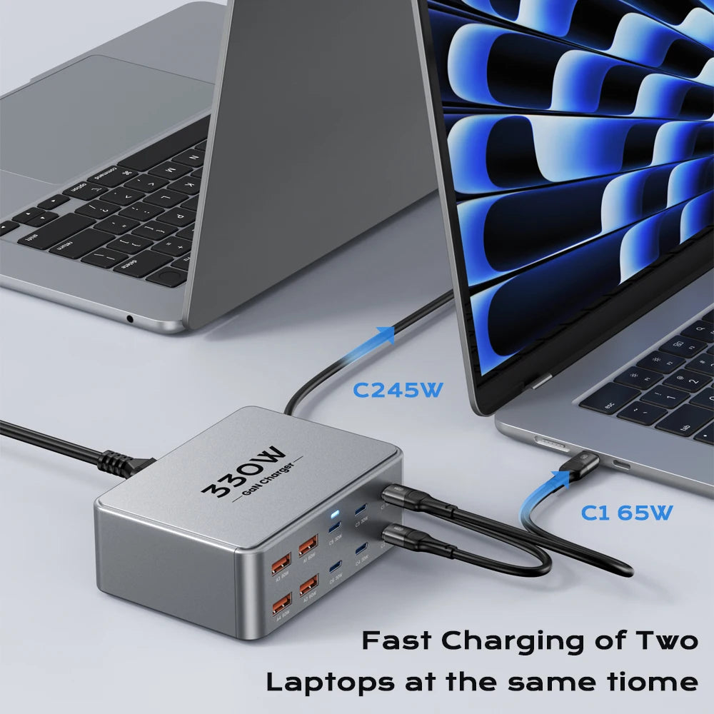 330W GaN USB-C Fast Charging Station – Multiport Charger with PD 3.0, PPS & QC 3.0 for Laptop, iPhone 15/16, Samsung, MacBook Pro & Tablet