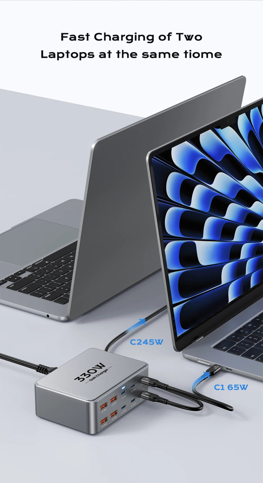 330W GaN USB-C Fast Charging Station – Multiport Charger with PD 3.0, PPS & QC 3.0 for Laptop, iPhone 15/16, Samsung, MacBook Pro & Tablet