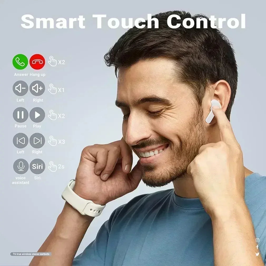 Original T2 Transparent TWS Bluetooth Earbuds – HiFi Sound Quality, Bluetooth 5.3 Wireless Headset for Xiaomi & Android Devices