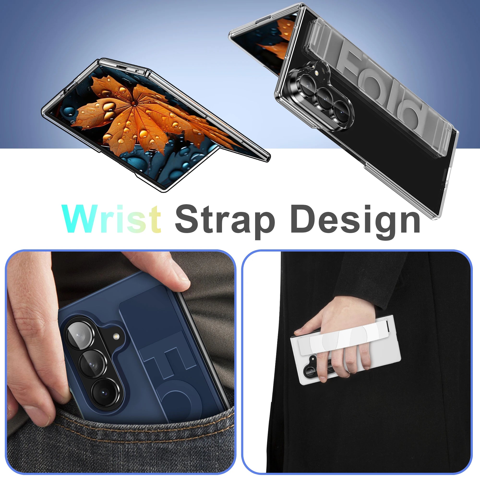 Samsung Galaxy Z Fold 7/6/5/4/3 Case with Wrist Strap– Shockproof Hard Back Cover