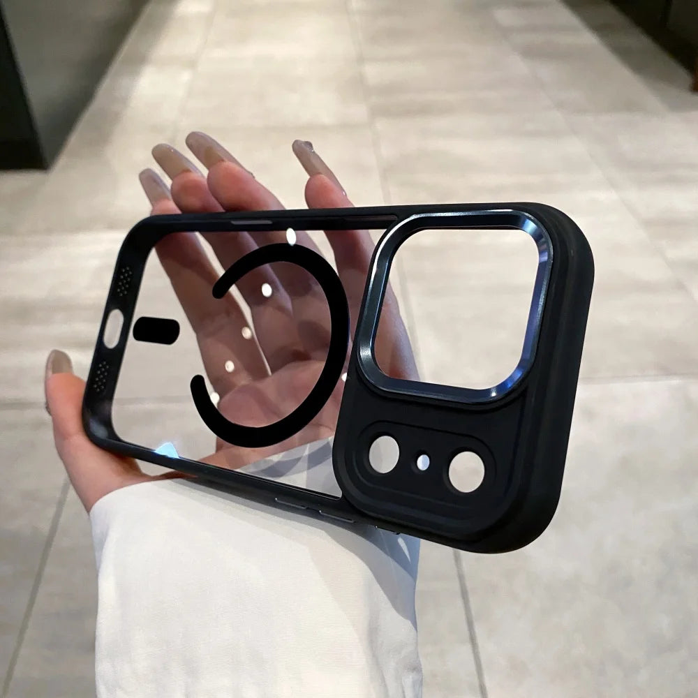 Transparent MagSafe Armor Case for iPhone 17/16/15 Pro Max, Plus & Air – Shockproof Acrylic with Metal Lens Guard