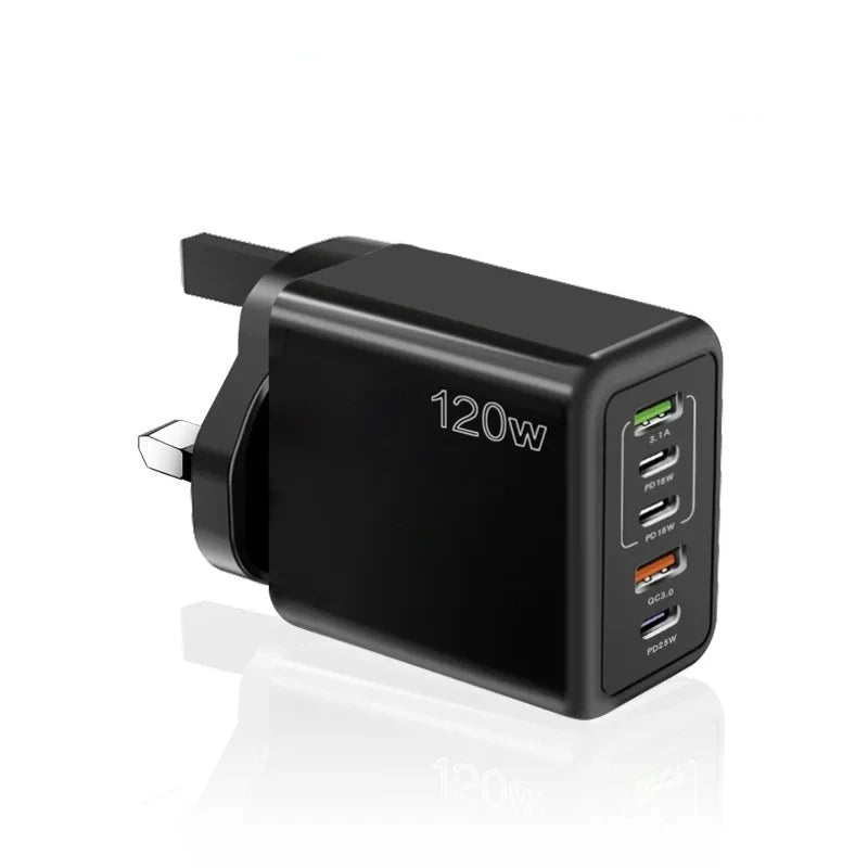 120W Multi-Port USB Charger – Type-C Fast Charging Adapter for iPhone 15, Samsung, Huawei, Xiaomi & More