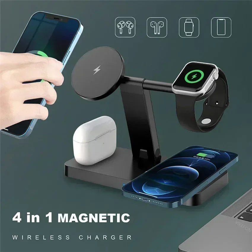 30W 3-in-1 Magnetic Wireless Charger Stand – Fast Charging Dock for iPhone 16–13, Apple Watch 8/7,