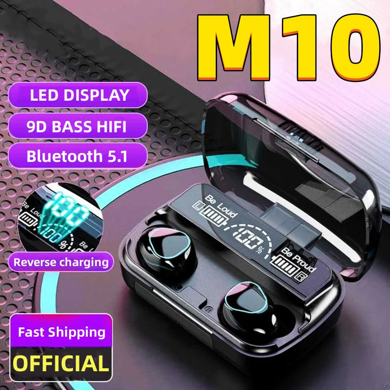 M10 TWS Bluetooth Earbuds – 9D Stereo Wireless Headphones with 3500mAh Charging Case & Mic, Waterproof Sports Design