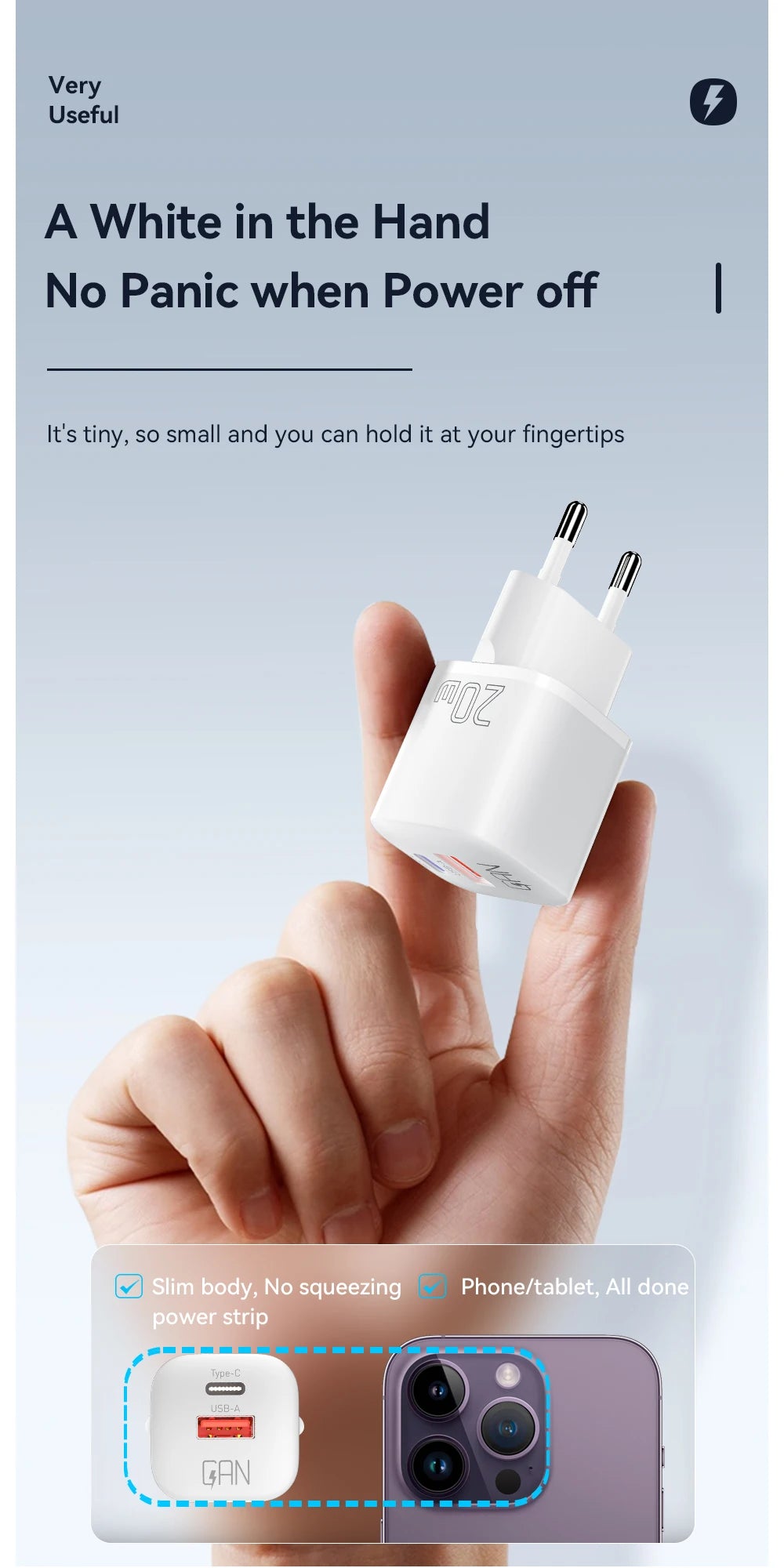 Essager 20W GaN USB-C Charger – PD & QC 3.0 Fast Charging Adapter for iPhone 14/13/12/11 Pro Max, iPad & More