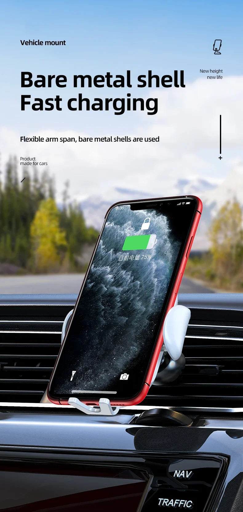 30W Infrared Induction Car Wireless Charger – Auto-Clamping Stand for iPhone 11–14 Pro Max & Samsung Galaxy S20/S21 Plus
