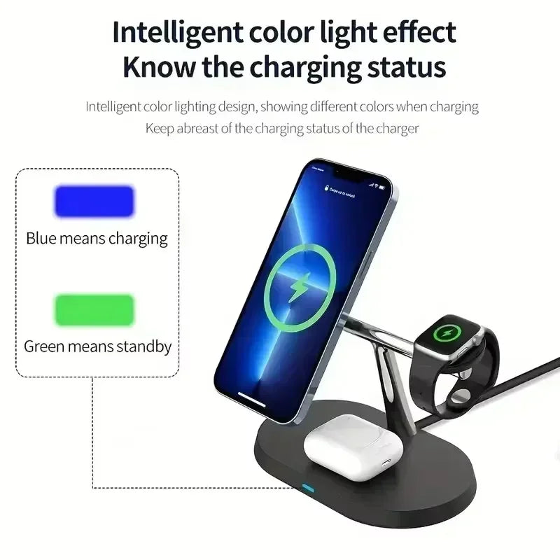 30W 3-in-1 Magnetic Wireless Charger Stand – Fast Charging Dock for iPhone 16–13, Apple Watch 8/7,