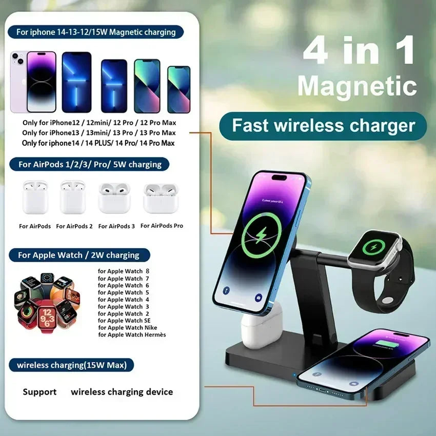 30W 3-in-1 Magnetic Wireless Charger Stand – Fast Charging Dock for iPhone 16–13, Apple Watch 8/7,