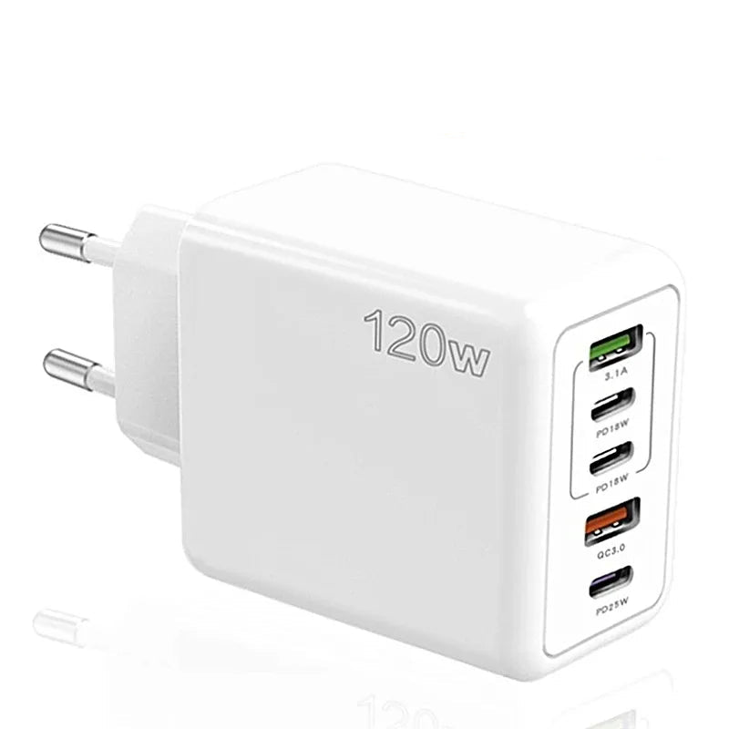 120W Multi-Port USB Charger – Type-C Fast Charging Adapter for iPhone 15, Samsung, Huawei, Xiaomi & More