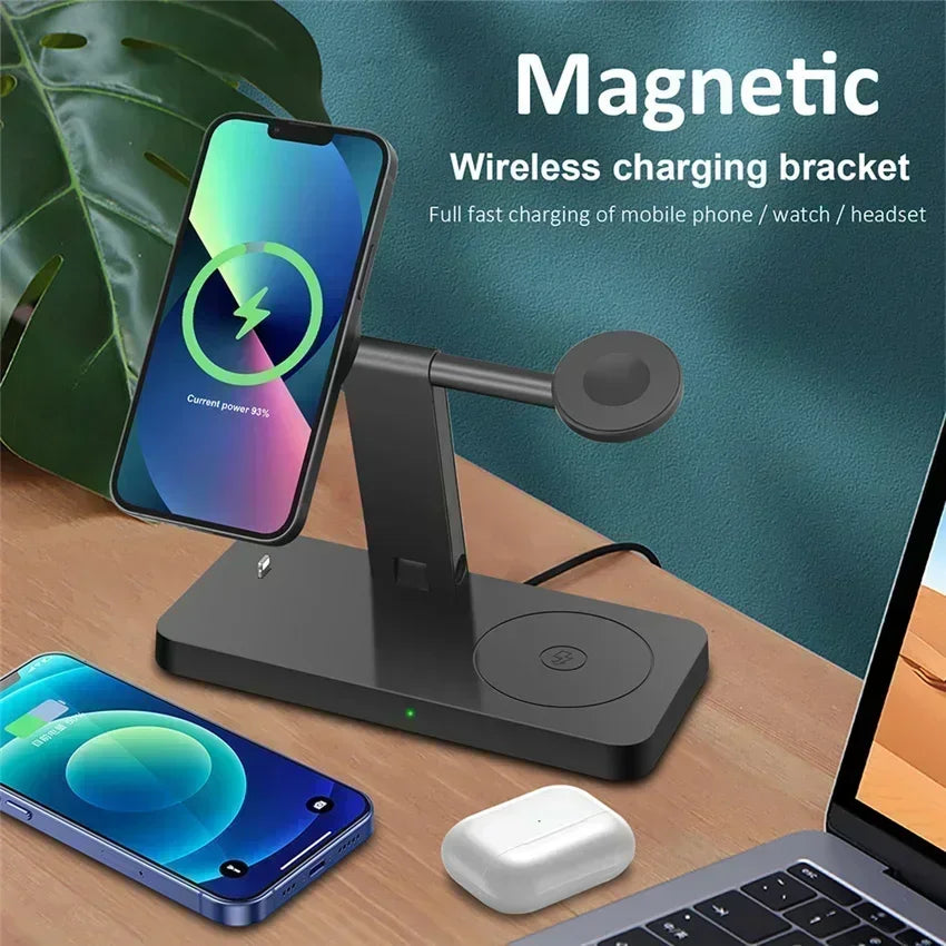 30W 3-in-1 Magnetic Wireless Charger Stand – Fast Charging Dock for iPhone 16–13, Apple Watch 8/7,