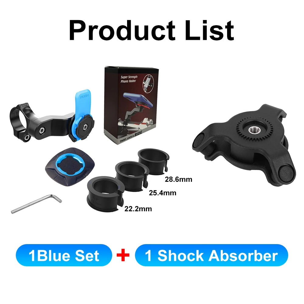 Motorcycle Phone Holder – Quad Lock Style with Shock Absorber & Vibration Damper for MTB & Road Bikes