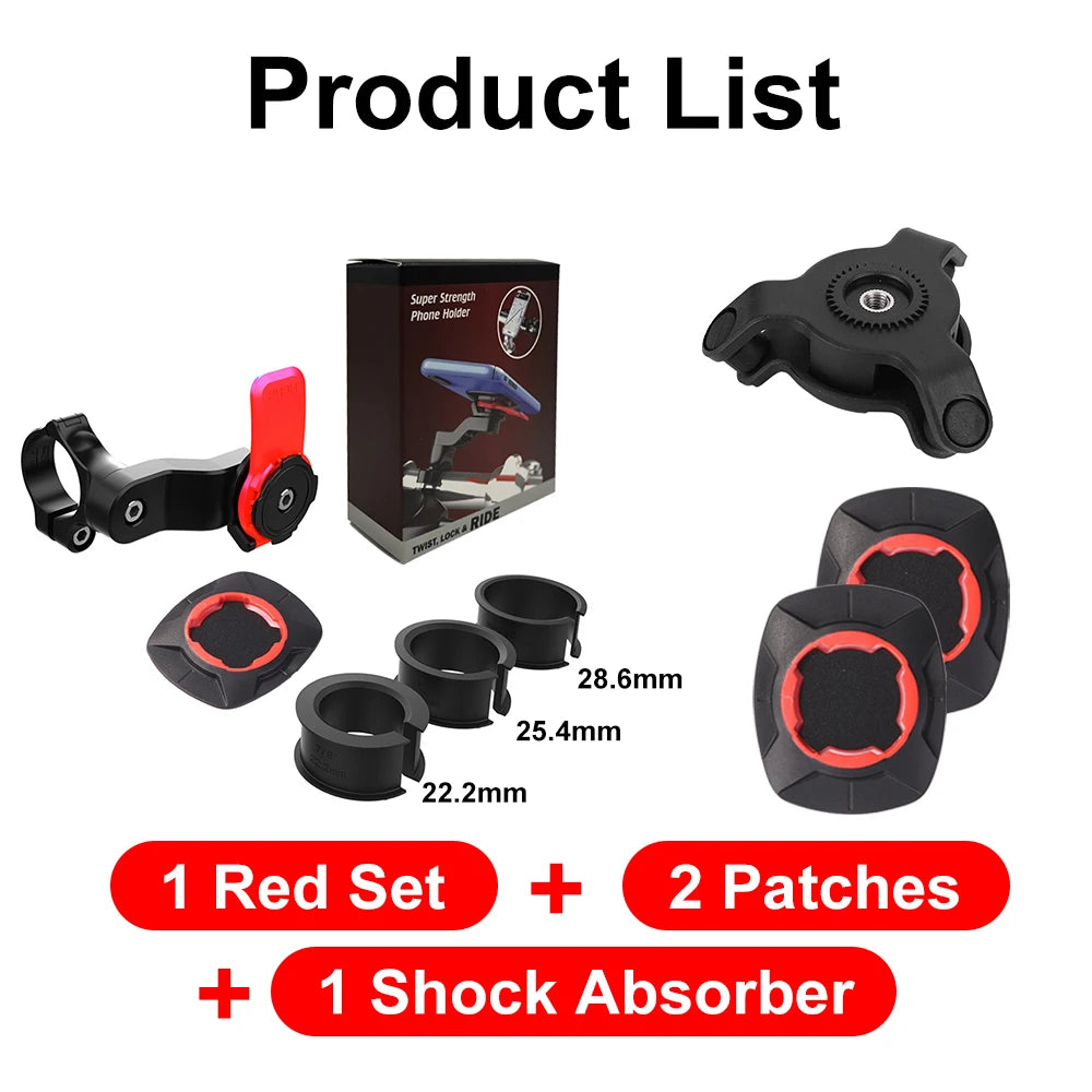 Motorcycle Phone Holder – Quad Lock Style with Shock Absorber & Vibration Damper for MTB & Road Bikes