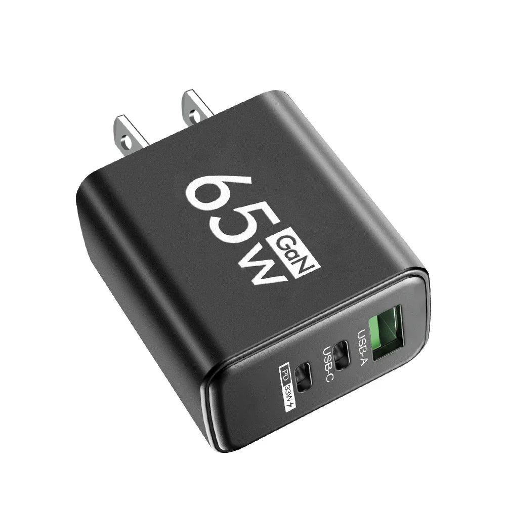 65W GaN USB-C Fast Charger – 3-Port PD Charging Adapter for iPhone 15 Pro Max, Samsung, Xiaomi, Huawei