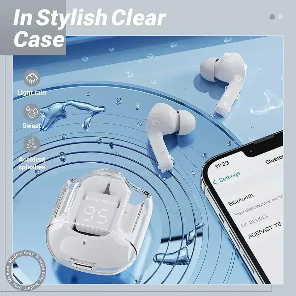 Original T2 Transparent TWS Bluetooth Earbuds – HiFi Sound Quality, Bluetooth 5.3 Wireless Headset for Xiaomi & Android Devices