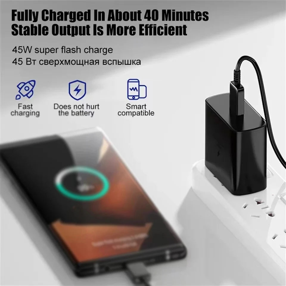 45W PD Fast Charger – Type-C Adapter for Samsung Galaxy S23/S22, iPhone, Xiaomi & More