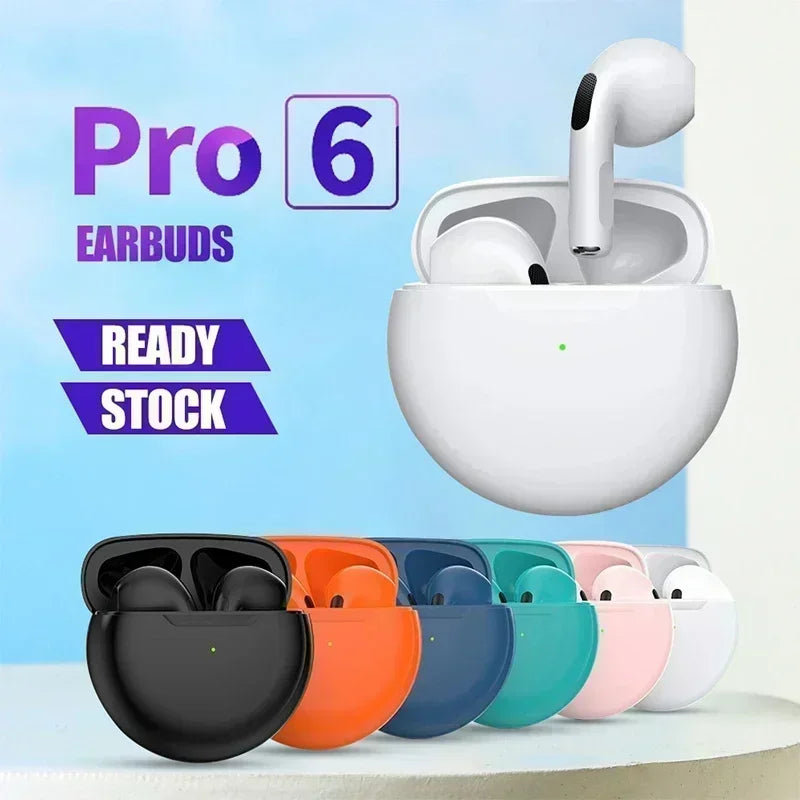 Pro 6 TWS Wireless Earphones – Bluetooth Headphones with Mic for iPhone, Xiaomi & Sports Use