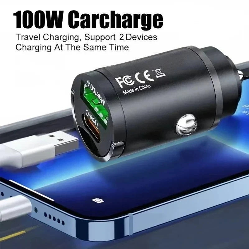 100W USB Car Charger – PD Type-C Fast Charging Adapter for iPhone 15, Samsung S24, Xiaomi & More