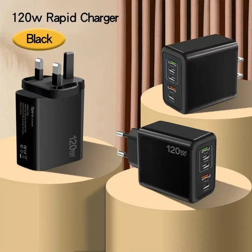 120W Multi-Port USB Charger – Type-C Fast Charging Adapter for iPhone 15, Samsung, Huawei, Xiaomi & More