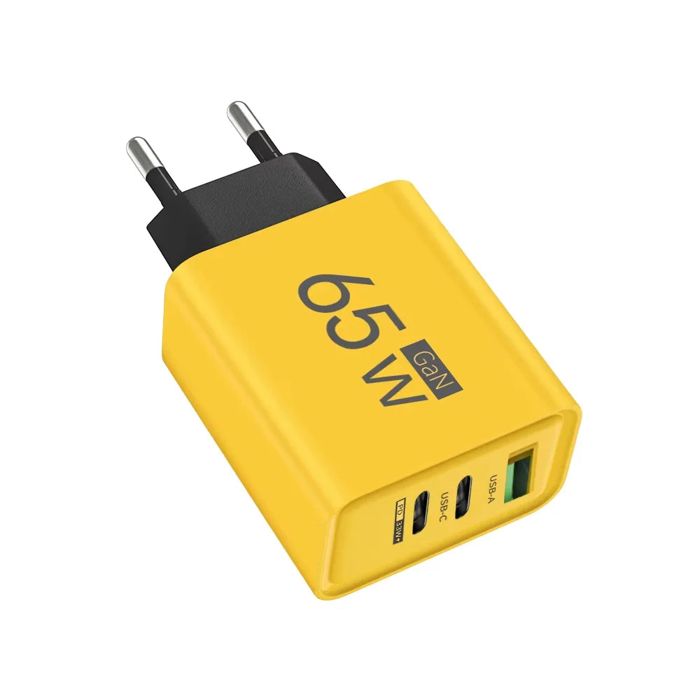 65W GaN USB-C Fast Charger – 3-Port PD Charging Adapter for iPhone 15 Pro Max, Samsung, Xiaomi, Huawei