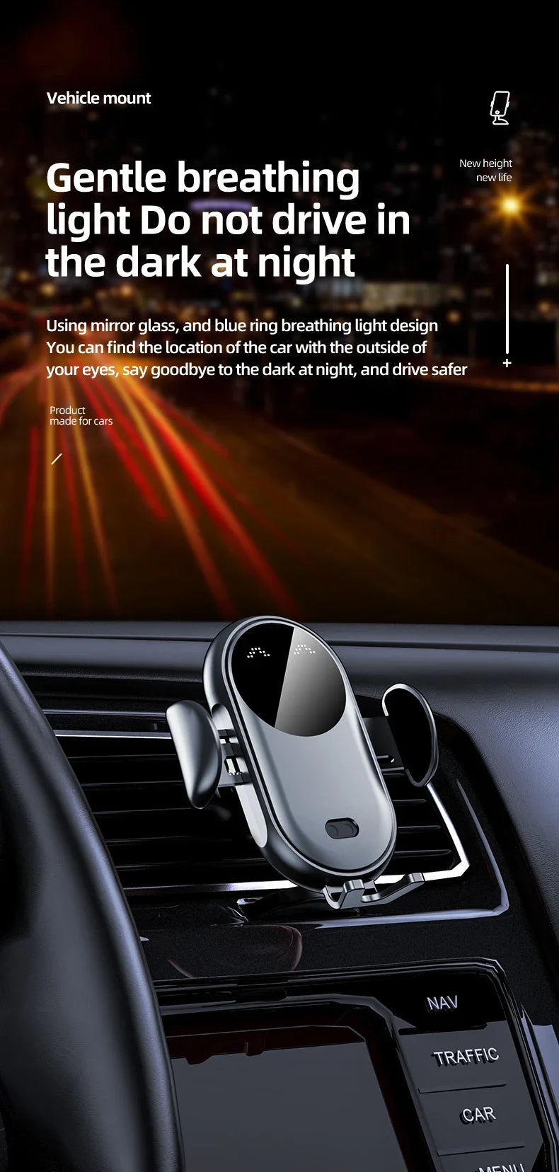 30W Infrared Induction Car Wireless Charger – Auto-Clamping Stand for iPhone 11–14 Pro Max & Samsung Galaxy S20/S21 Plus