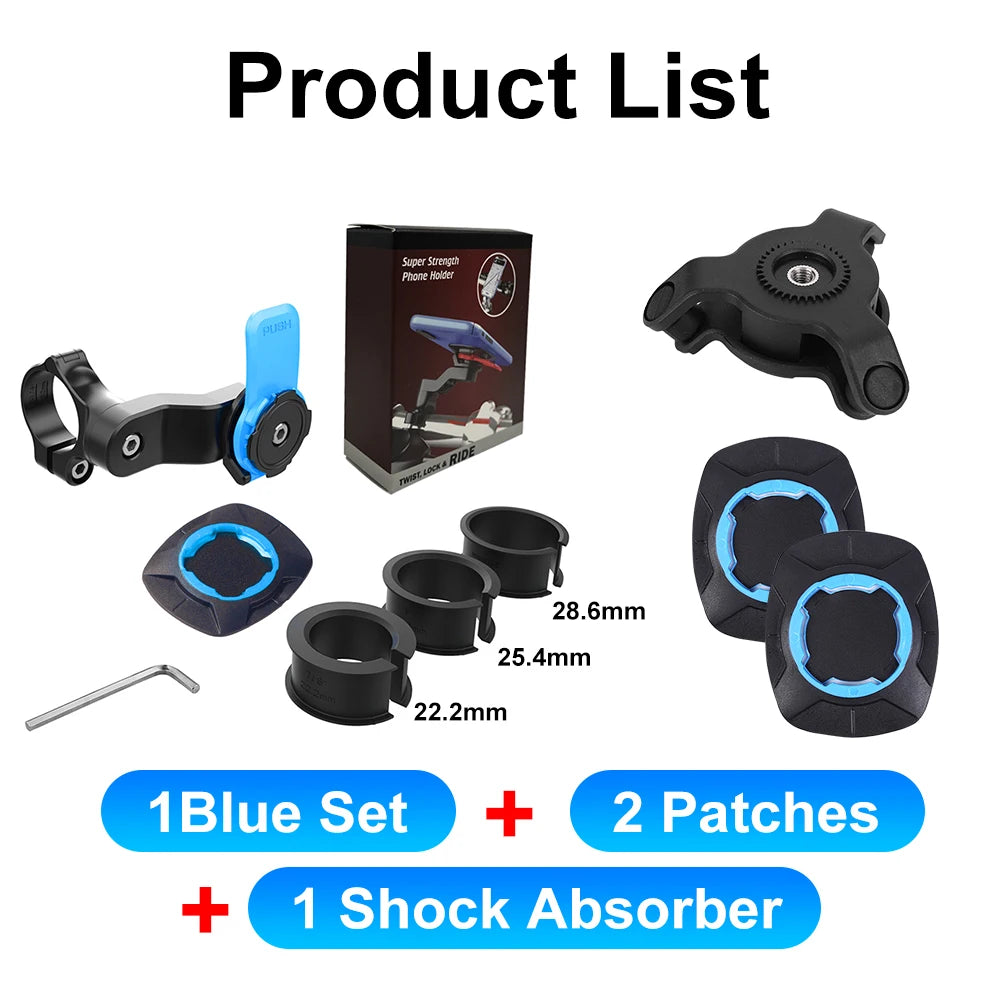 Motorcycle Phone Holder – Quad Lock Style with Shock Absorber & Vibration Damper for MTB & Road Bikes