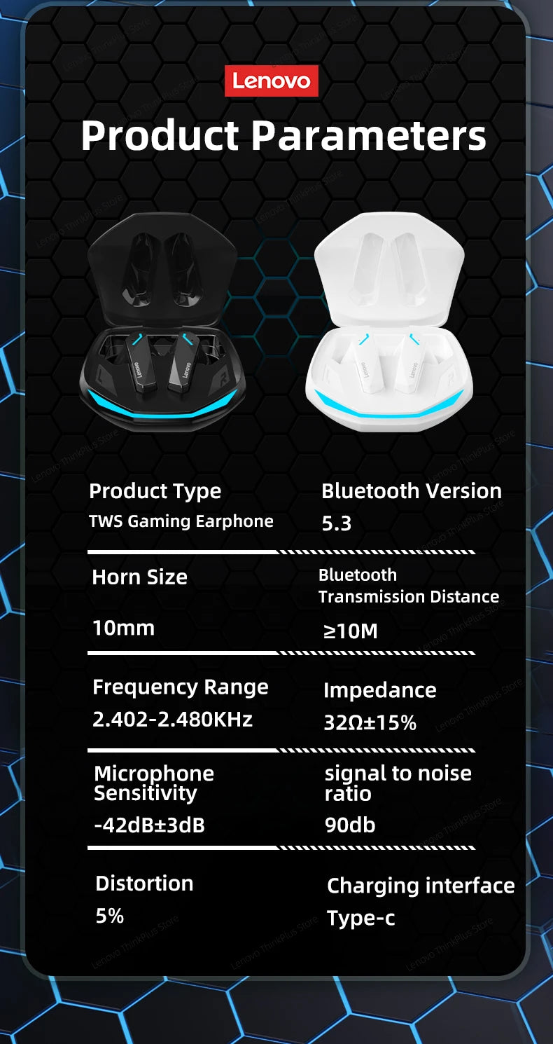 Lenovo GM2 Pro Bluetooth 5.3 Gaming Earphones – Dual Mode Wireless Headset with Mic, HD Call & Noise Reduction for iPhone 2024