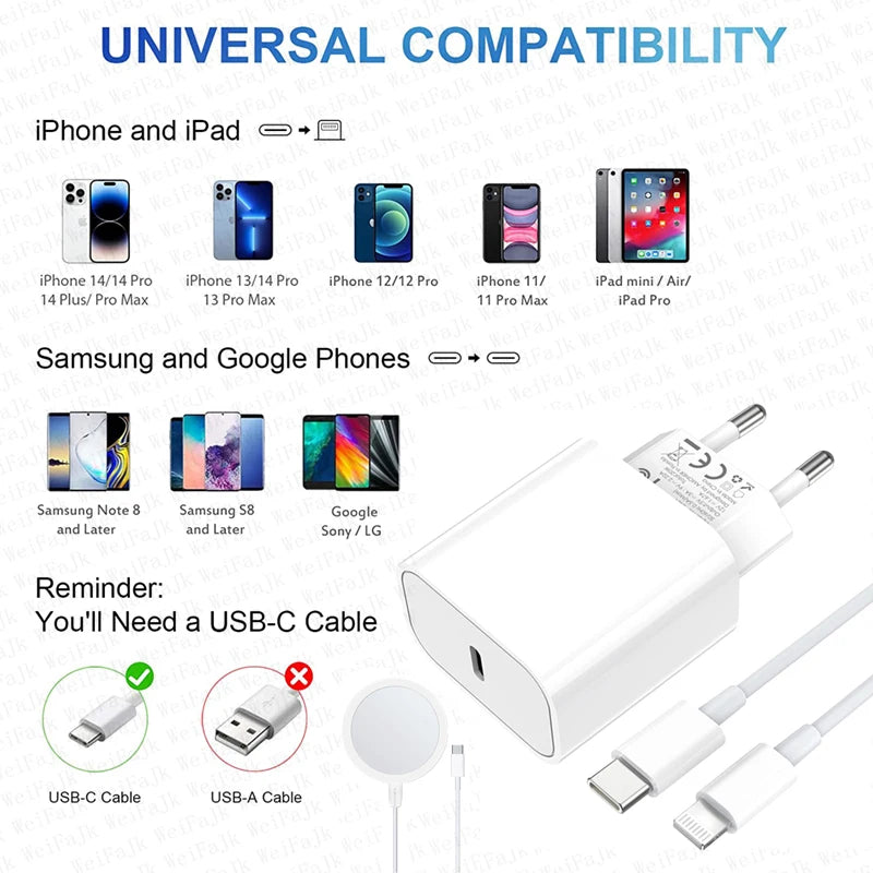 MagSafe Wireless Charger for iPhone 16/15/14/13/12/11/X/XS/XR/Plus – Fast Charging Pad with USB-C to Lightning Cable