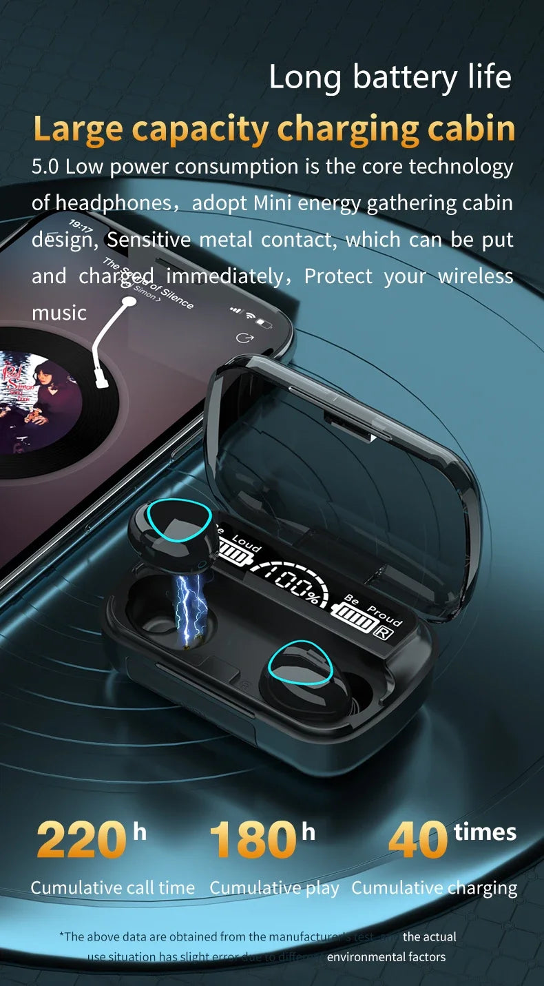 M10 TWS Bluetooth Earbuds – 9D Stereo Wireless Headphones with 3500mAh Charging Case & Mic, Waterproof Sports Design