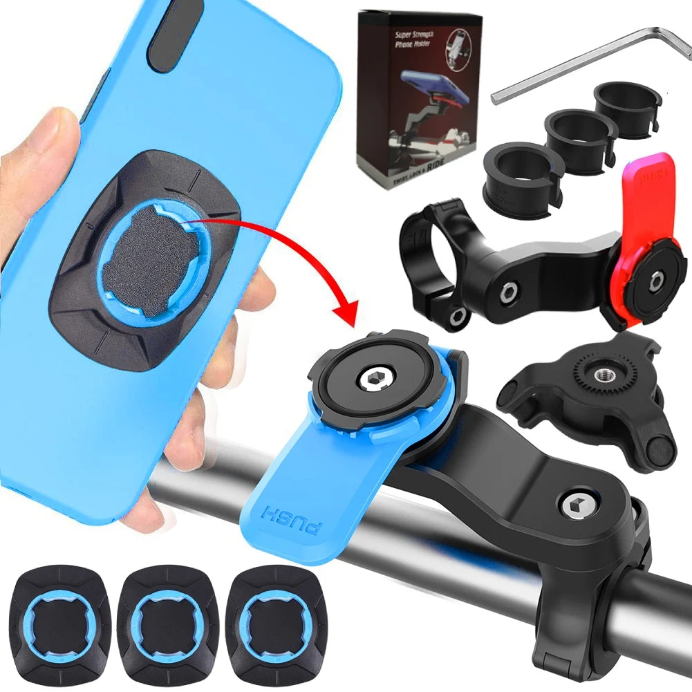 Motorcycle Phone Holder – Quad Lock Style with Shock Absorber & Vibration Damper for MTB & Road Bikes